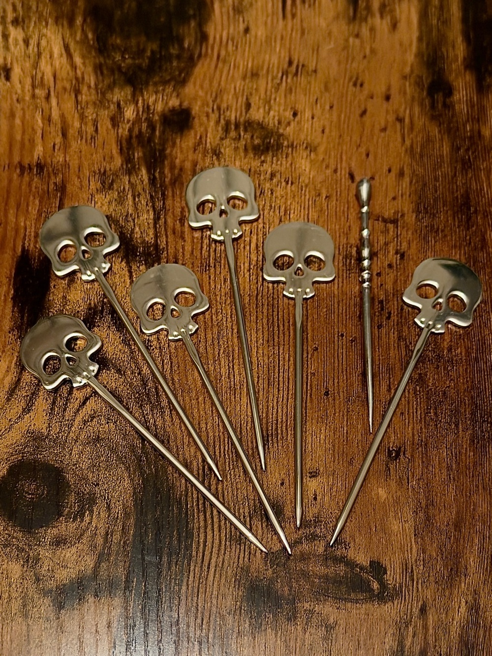Skull Cocktail Picks Stainless Steel Martini Appetizer Set of 6